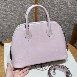 Alternative view of Hermes Bolide 1923 25 Bag Handmade In Chèvre Goatskin Leather Silver Hardware 09 Mauve Pale