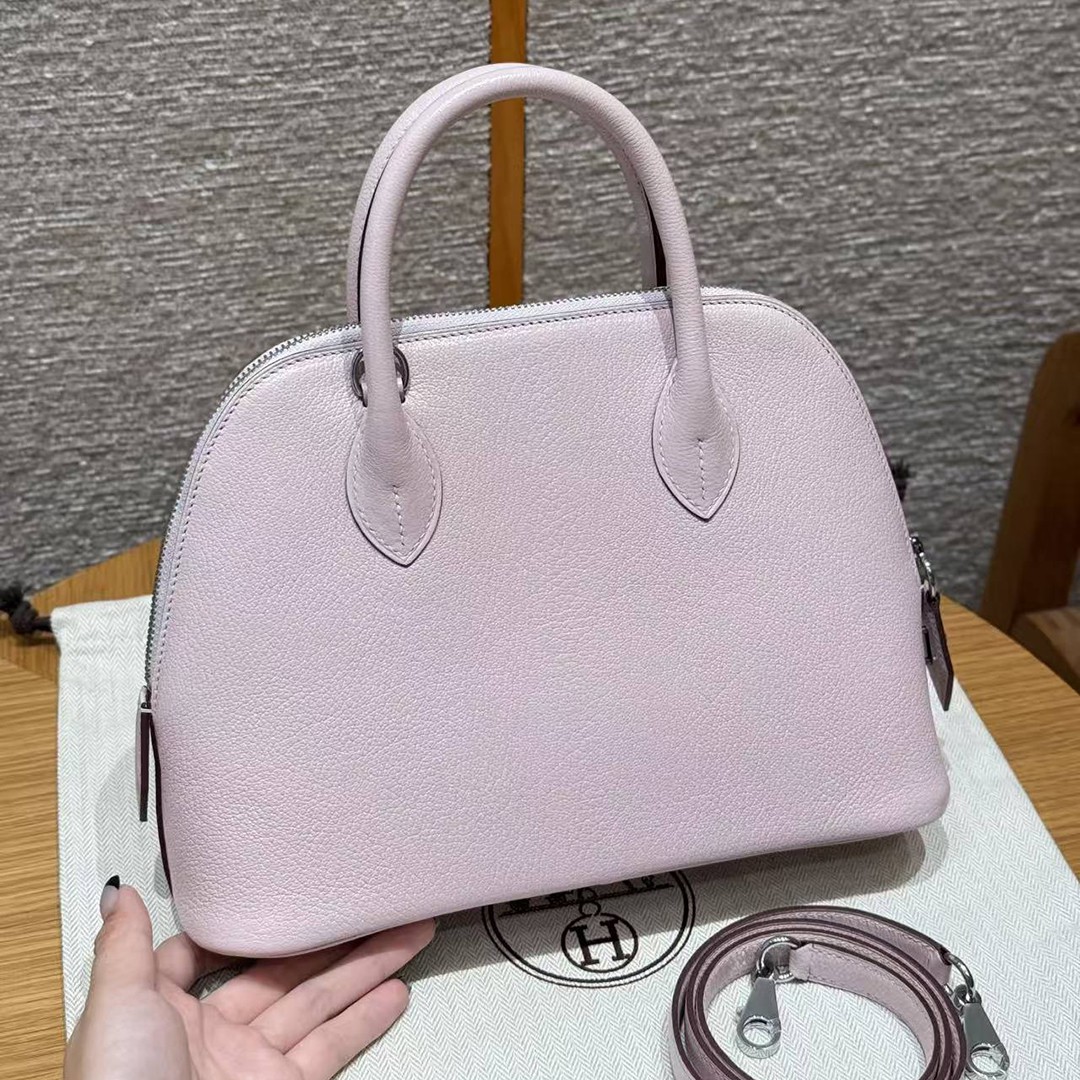 Hermes Bolide 1923 25 Bag Handmade In Chèvre Goatskin Leather Silver Hardware 09 Mauve Pale - Image 2