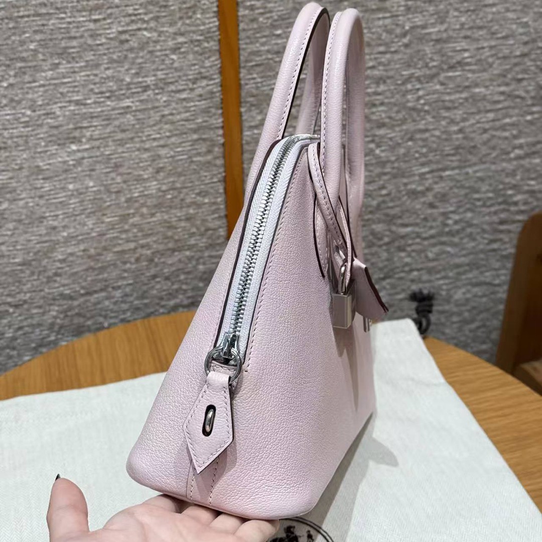 Hermes Bolide 1923 25 Bag Handmade In Chèvre Goatskin Leather Silver Hardware 09 Mauve Pale - Image 15