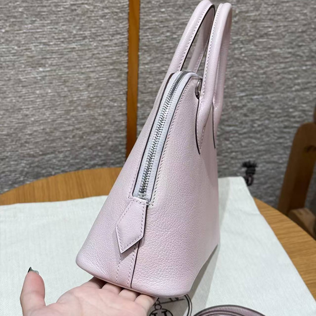 Hermes Bolide 1923 25 Bag Handmade In Chèvre Goatskin Leather Silver Hardware 09 Mauve Pale - Image 14