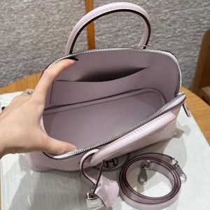 Hermes Bolide 1923 25 Bag Handmade In Chèvre Goatskin Leather Silver Hardware 09 Mauve Pale - Image 13