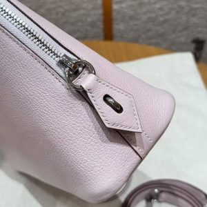 Hermes Bolide 1923 25 Bag Handmade In Chèvre Goatskin Leather Silver Hardware 09 Mauve Pale - Image 12