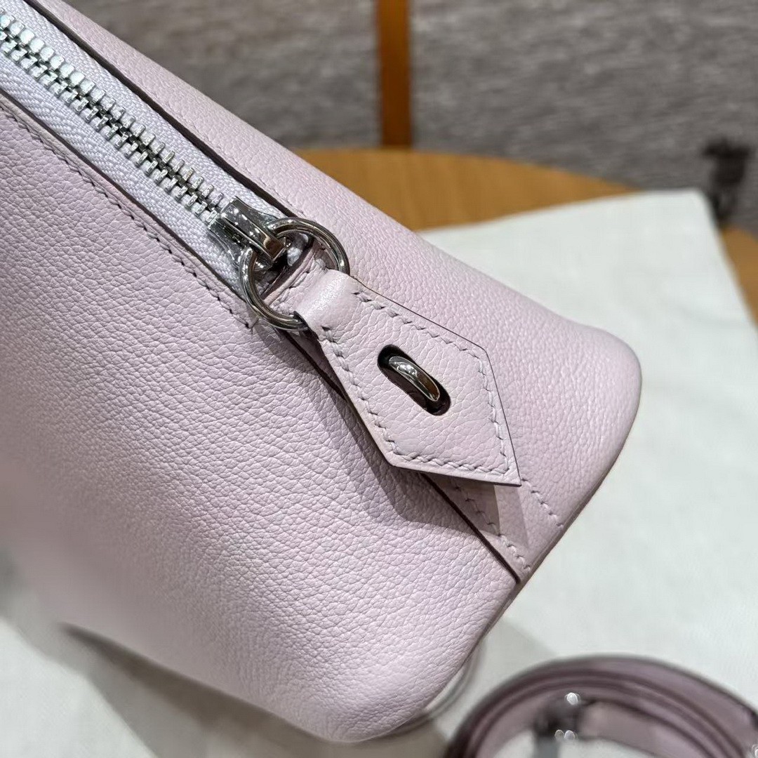 Hermes Bolide 1923 25 Bag Handmade In Chèvre Goatskin Leather Silver Hardware 09 Mauve Pale - Image 12