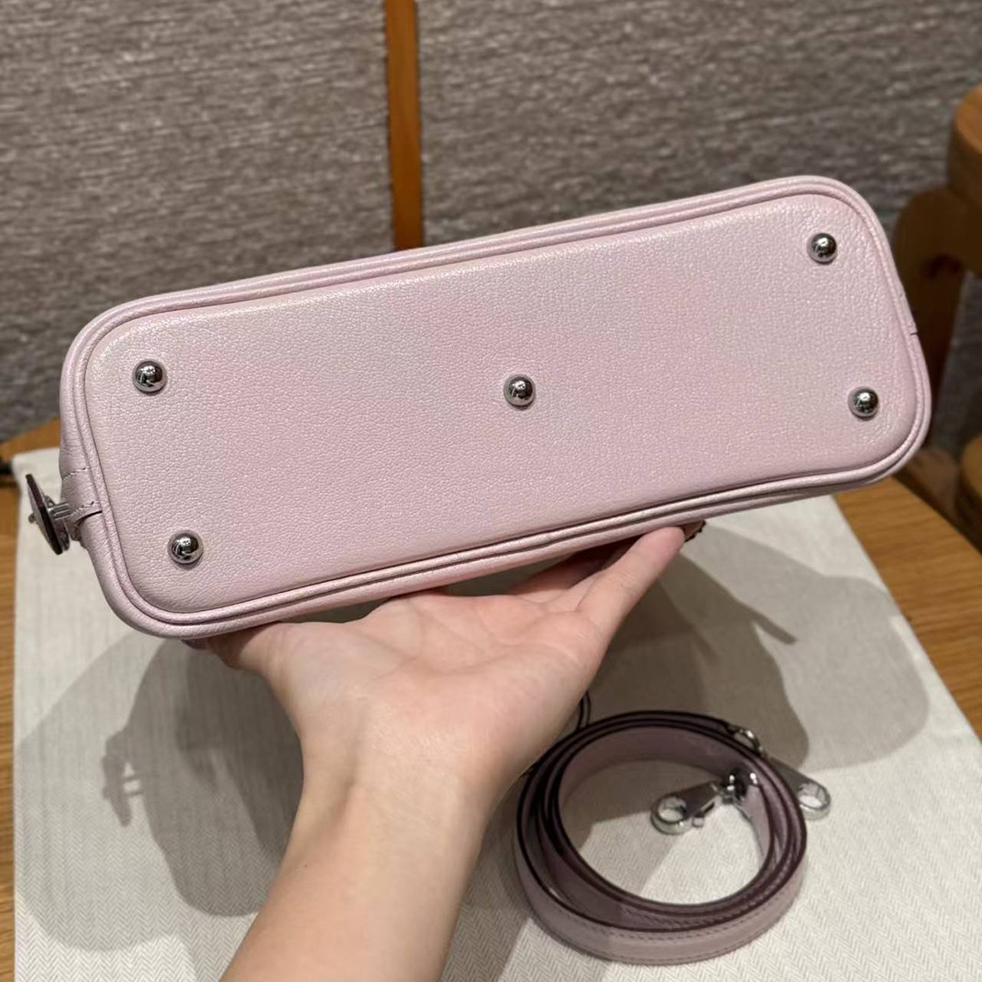 Hermes Bolide 1923 25 Bag Handmade In Chèvre Goatskin Leather Silver Hardware 09 Mauve Pale - Image 11