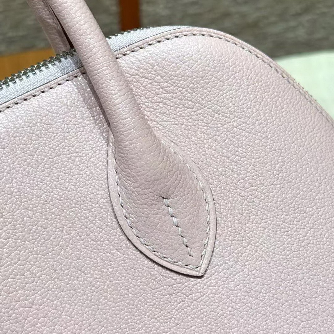 Hermes Bolide 1923 25 Bag Handmade In Chèvre Goatskin Leather Silver Hardware 09 Mauve Pale - Image 10