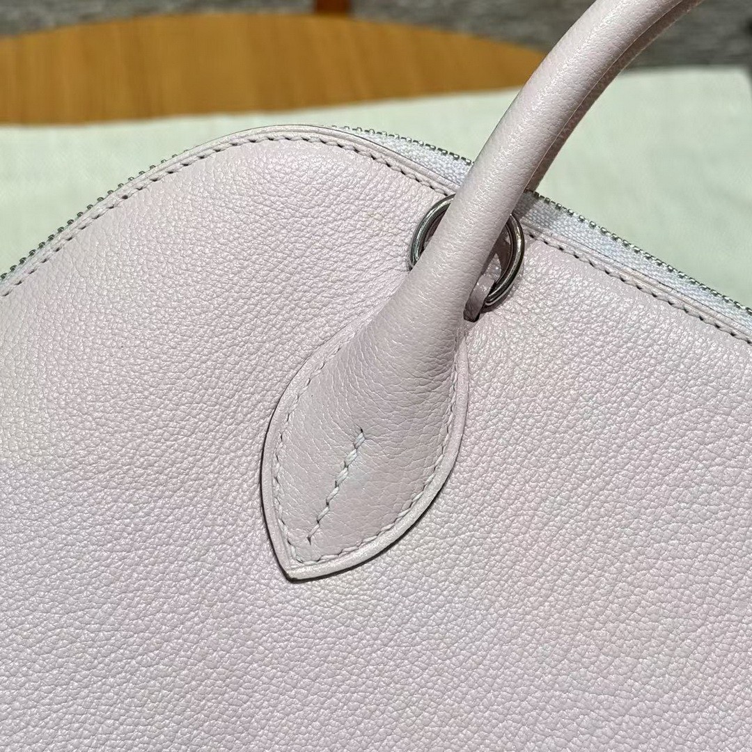 Hermes Bolide 1923 25 Bag Handmade In Chèvre Goatskin Leather Silver Hardware 09 Mauve Pale - Image 9