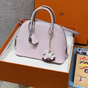 Hermes Bolide 1923 25 Bag Handmade In Chèvre Goatskin Leather Silver Hardware 09 Mauve Pale - Image 8