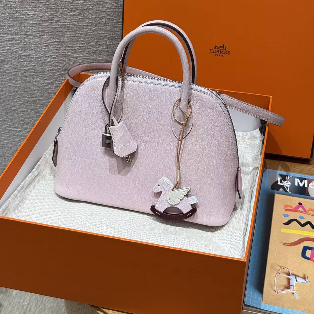 Hermes Bolide 1923 25 Bag Handmade In Chèvre Goatskin Leather Silver Hardware 09 Mauve Pale - Image 8