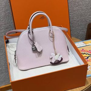 Hermes Bolide 1923 25 Bag Handmade In Chèvre Goatskin Leather Silver Hardware 09 Mauve Pale - Image 7
