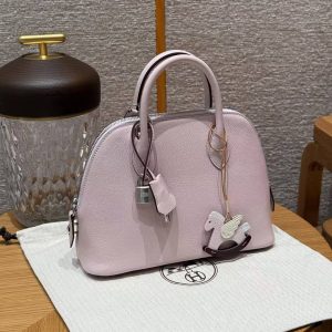 Hermes Bolide 1923 25 Bag Handmade In Chèvre Goatskin Leather Silver Hardware 09 Mauve Pale - Image 6