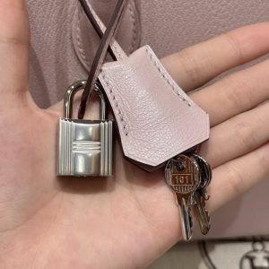 Hermes Bolide 1923 25 Bag Handmade In Chèvre Goatskin Leather Silver Hardware 09 Mauve Pale - Image 3
