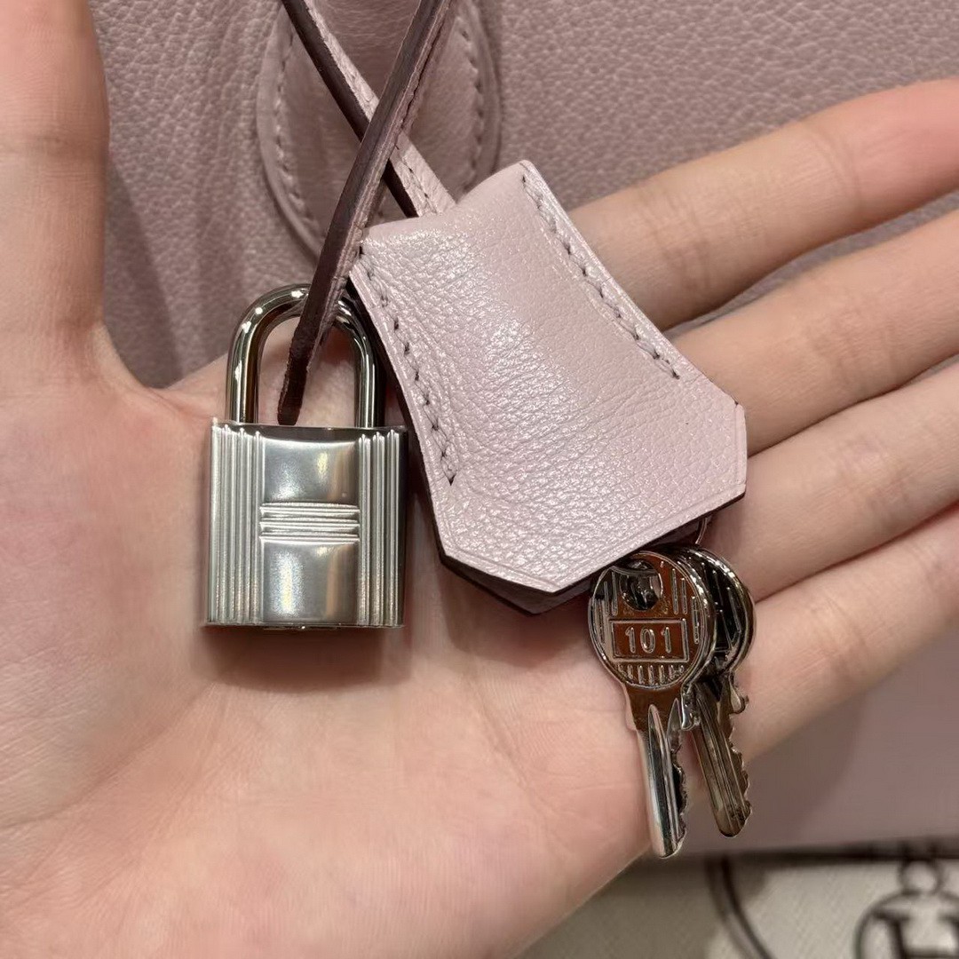 Hermes Bolide 1923 25 Bag Handmade In Chèvre Goatskin Leather Silver Hardware 09 Mauve Pale - Image 3