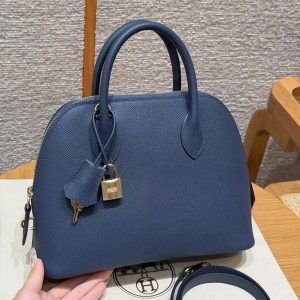 Hermes Bolide 1923 25 Bag Handmade In Epsom Calfskin Leather Gold Hardware 7U Blue Navy
