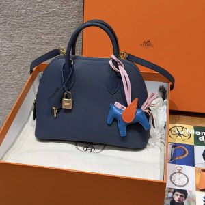 Hermes Bolide 1923 25 Bag Handmade In Epsom Calfskin Leather Gold Hardware 7U Blue Navy - Image 9