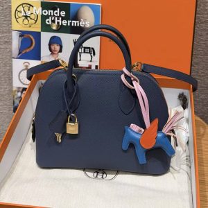 Hermes Bolide 1923 25 Bag Handmade In Epsom Calfskin Leather Gold Hardware 7U Blue Navy - Image 8