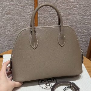 Hermes Bolide 1923 25 Bag Handmade In Epsom Calfskin Leather Silver Hardware 18 Etoupe - Image 2