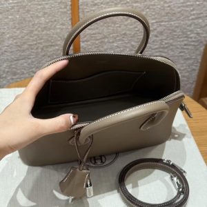 Hermes Bolide 1923 25 Bag Handmade In Epsom Calfskin Leather Silver Hardware 18 Etoupe - Image 11
