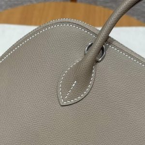 Hermes Bolide 1923 25 Bag Handmade In Epsom Calfskin Leather Silver Hardware 18 Etoupe - Image 5