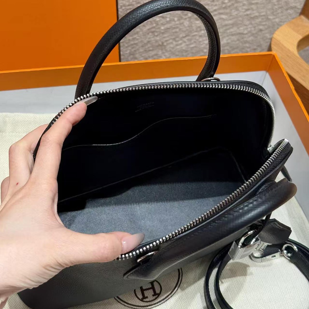 Hermes Bolide 1923 25 Bag Handmade In Epsom Calfskin Leather Silver Hardware 89 Noir - Image 13