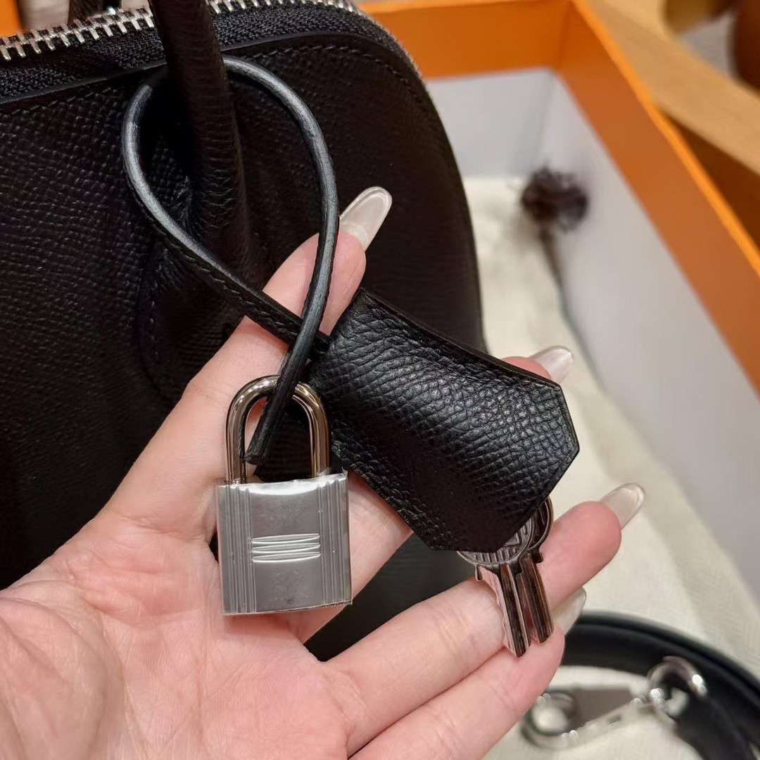 Hermes Bolide 1923 25 Bag Handmade In Epsom Calfskin Leather Silver Hardware 89 Noir - Image 12