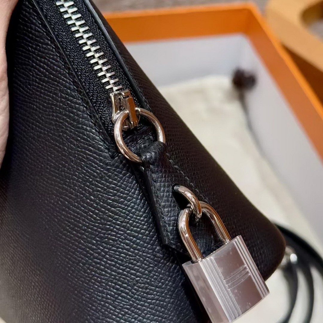 Hermes Bolide 1923 25 Bag Handmade In Epsom Calfskin Leather Silver Hardware 89 Noir - Image 10