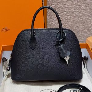 Hermes Bolide 1923 25 Bag Handmade In Epsom Calfskin Leather Silver Hardware 89 Noir - Image 8