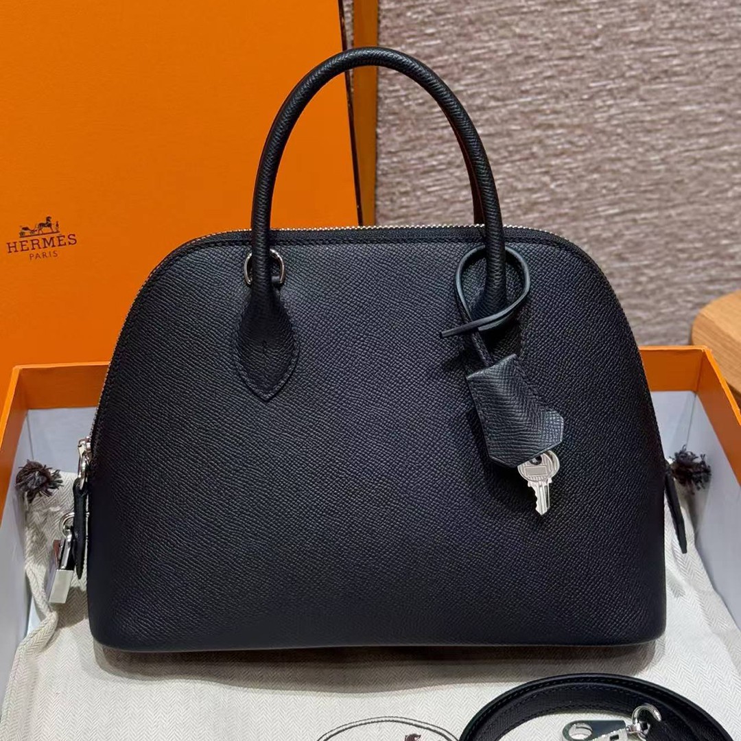 Hermes Bolide 1923 25 Bag Handmade In Epsom Calfskin Leather Silver Hardware 89 Noir - Image 8