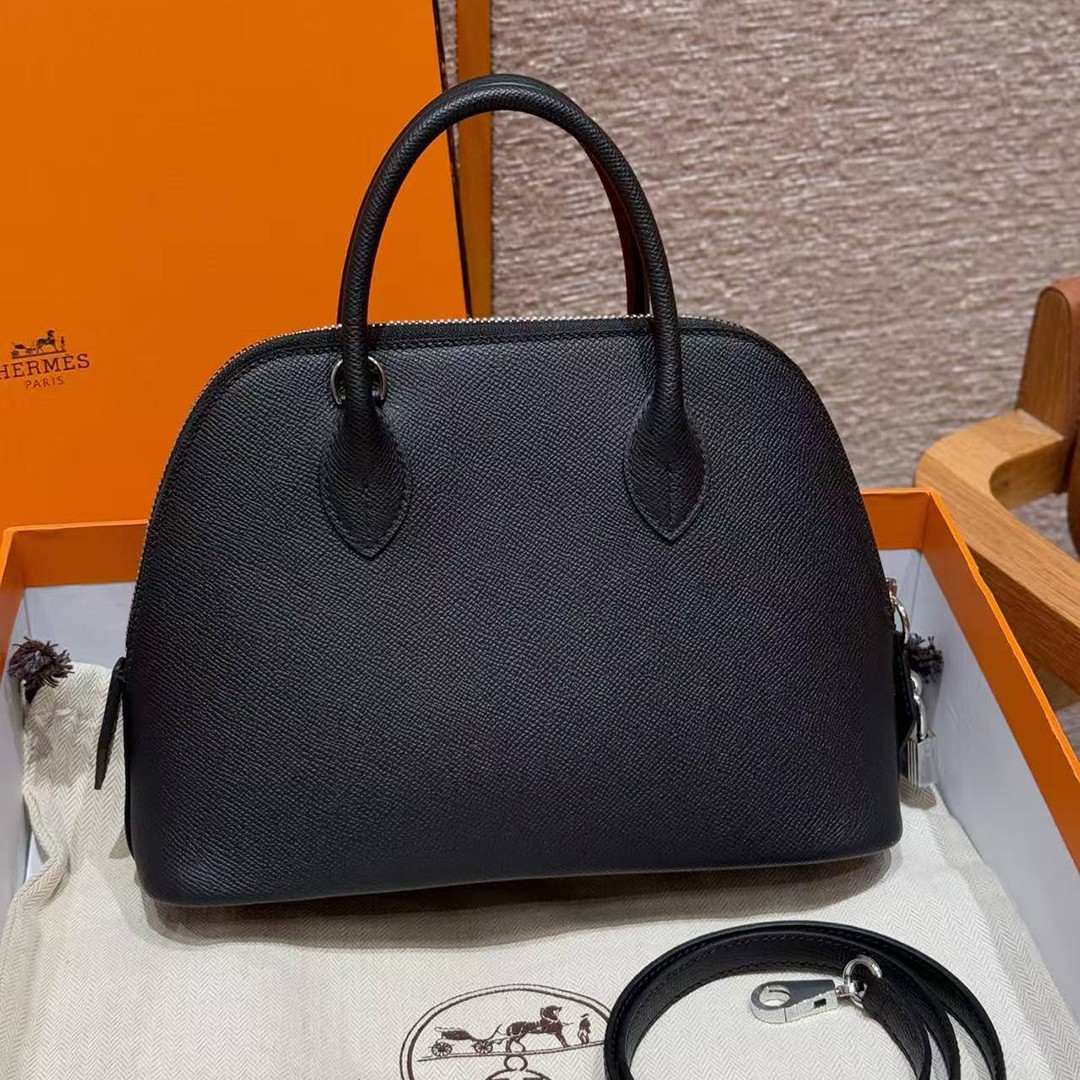 Hermes Bolide 1923 25 Bag Handmade In Epsom Calfskin Leather Silver Hardware 89 Noir - Image 7