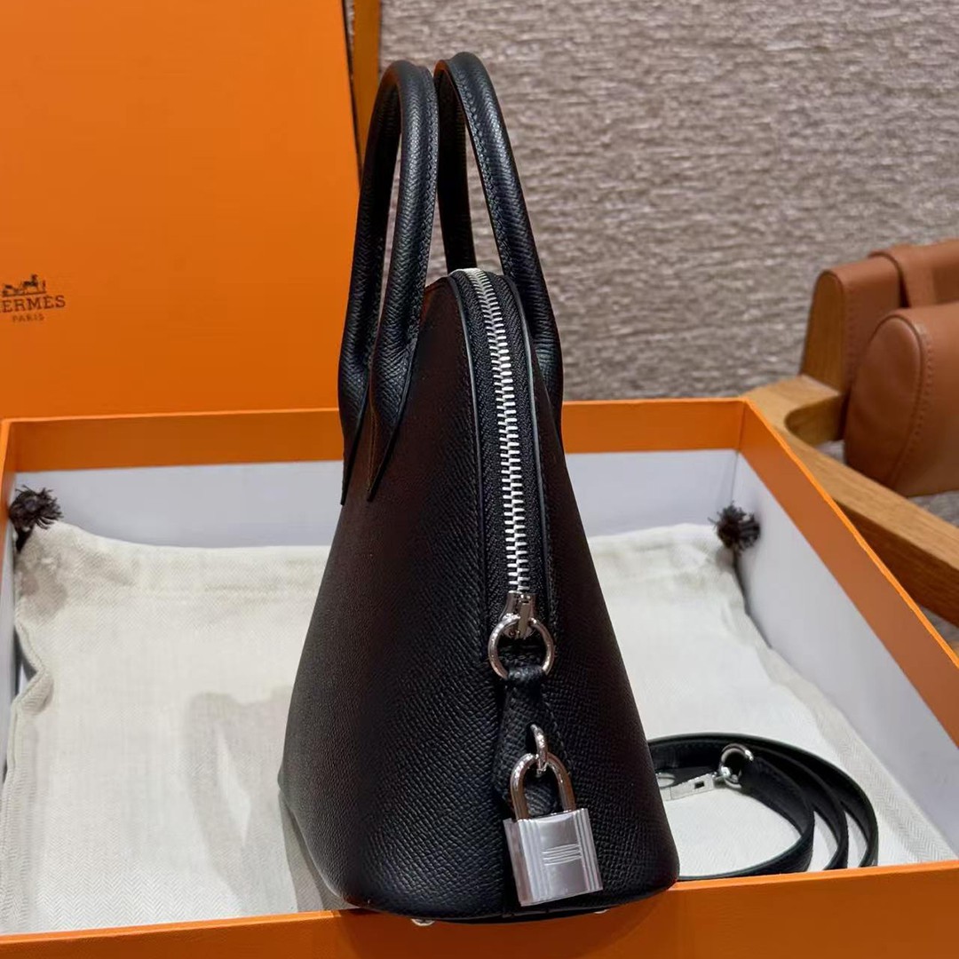 Hermes Bolide 1923 25 Bag Handmade In Epsom Calfskin Leather Silver Hardware 89 Noir - Image 6