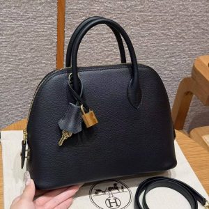 Hermes Bolide 1923 25 Bag Handmade In Evercolor Calfskin Leather Gold Hardware 89 Noir