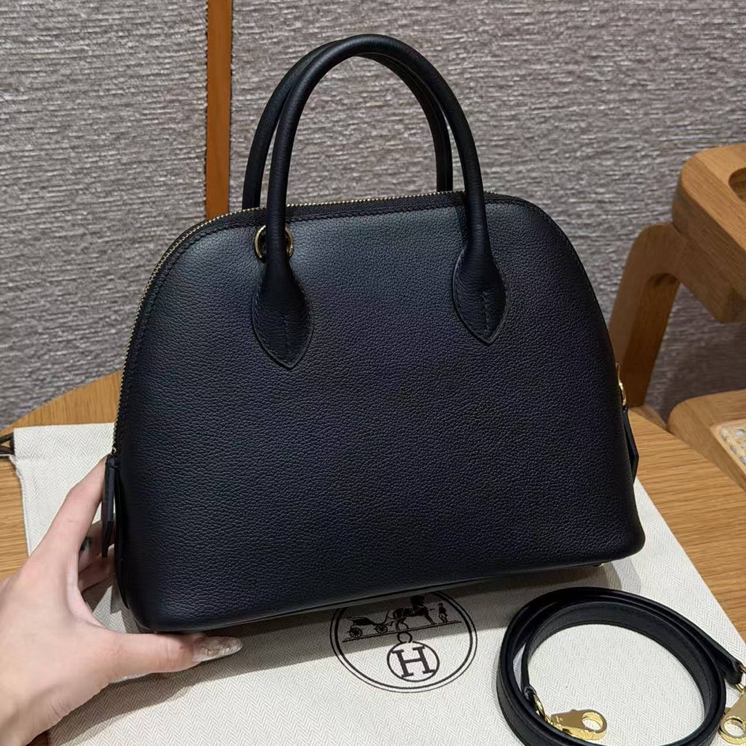 Hermes Bolide 1923 25 Bag Handmade In Evercolor Calfskin Leather Gold Hardware 89 Noir - Image 2