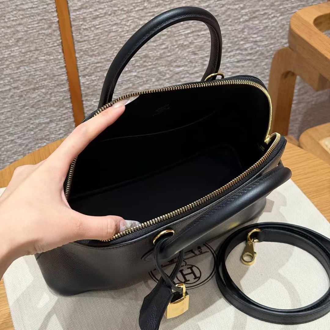 Hermes Bolide 1923 25 Bag Handmade In Evercolor Calfskin Leather Gold Hardware 89 Noir - Image 15
