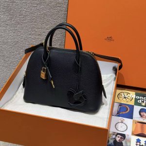 Hermes Bolide 1923 25 Bag Handmade In Evercolor Calfskin Leather Gold Hardware 89 Noir - Image 11