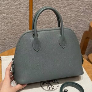 Hermes Bolide 1923 25 Bag Handmade In Evercolor Calfskin Leather Silver Hardware 0L Gris Meyer