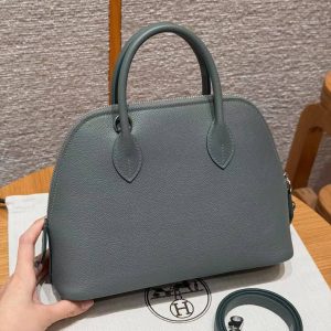 Hermes Bolide 1923 25 Bag Handmade In Evercolor Calfskin Leather Silver Hardware 0L Gris Meyer - Image 2