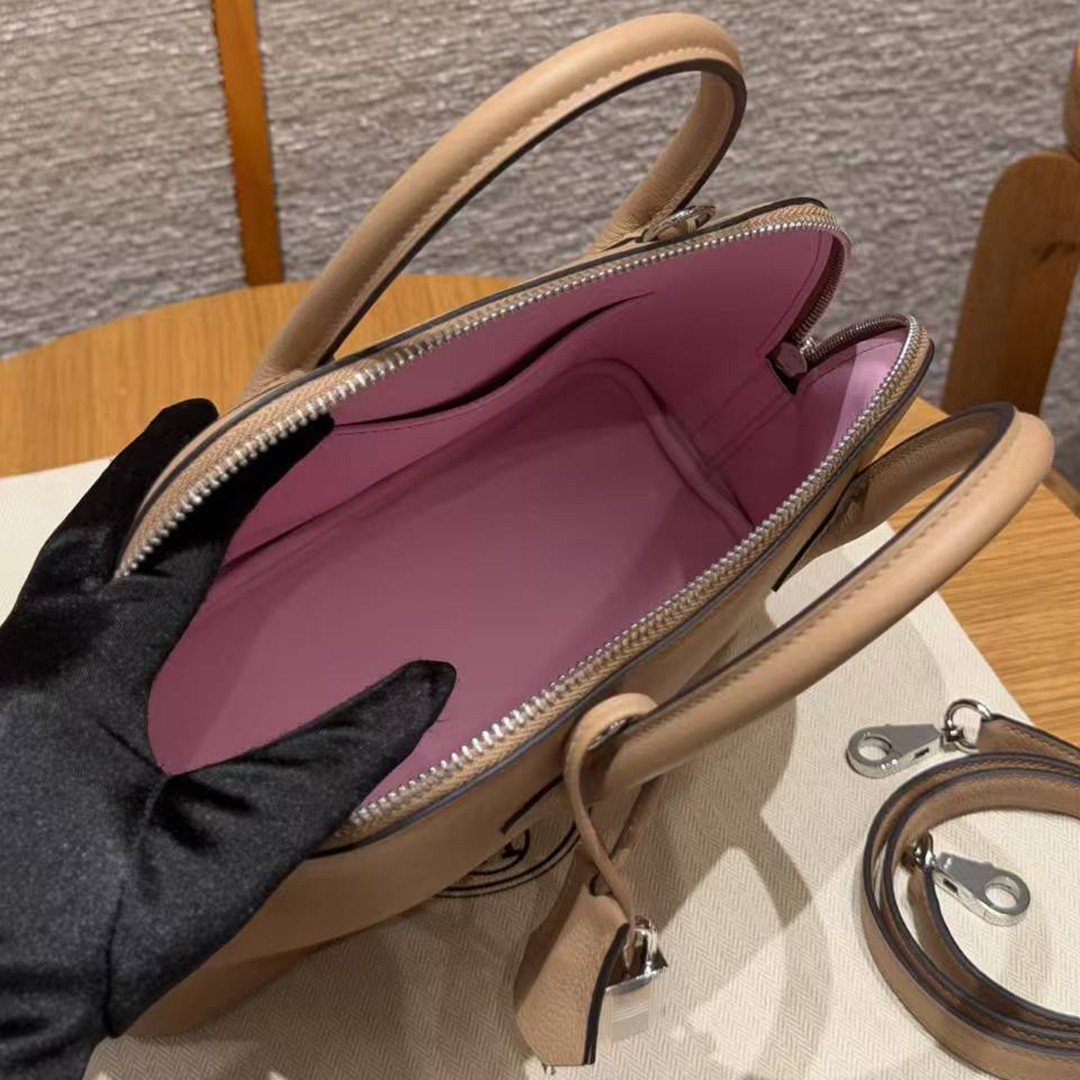 Hermes Bolide 1923 25 Bag Handmade In Evercolor Calfskin Leather Silver Hardware 0M Chai X9 Mauve - Image 17