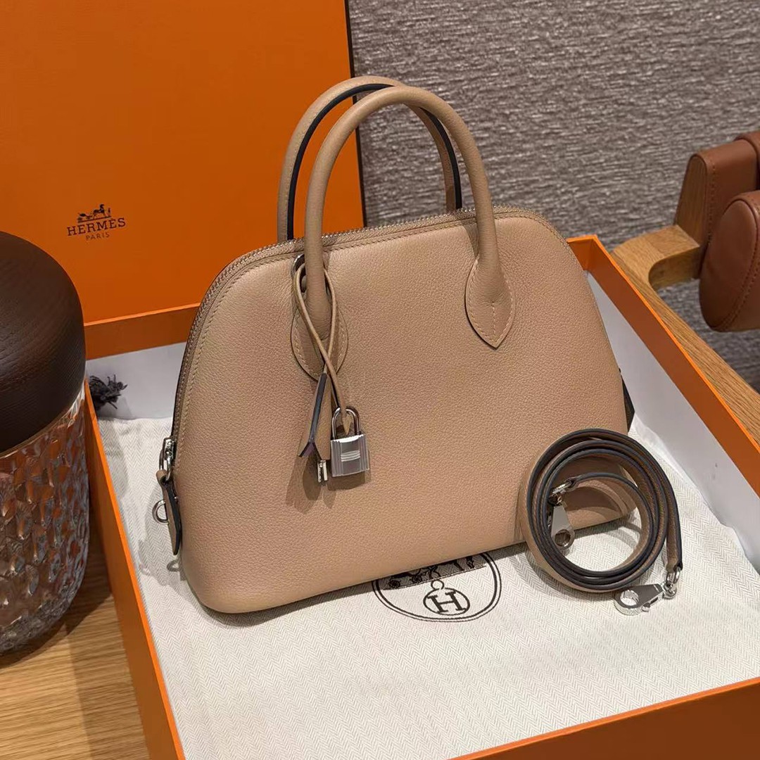 Hermes Bolide 1923 25 Bag Handmade In Evercolor Calfskin Leather Silver Hardware 0M Chai X9 Mauve - Image 3
