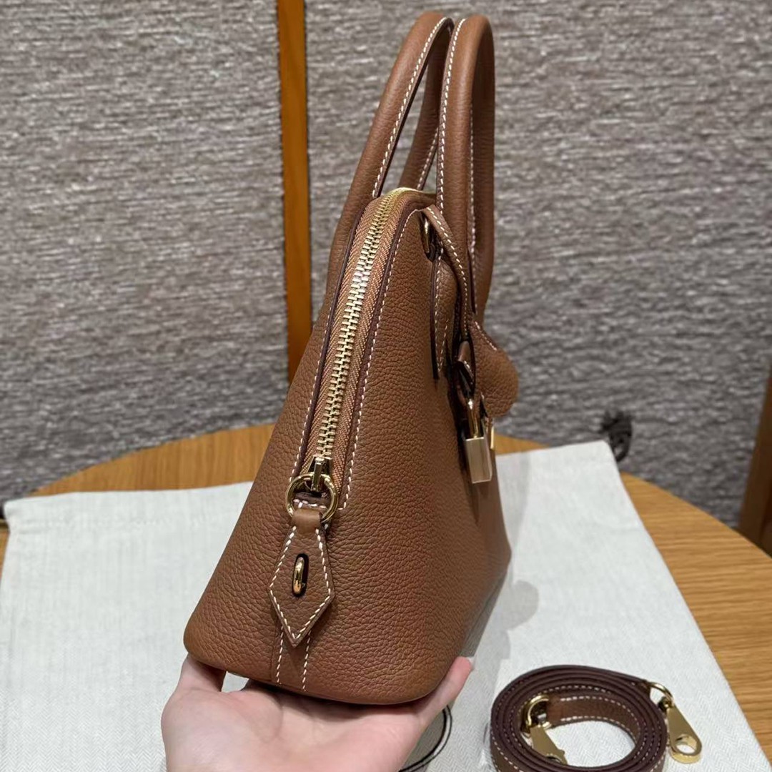 Hermes Bolide 1923 25 Bag Handmade In Togo Calfskin Leather Gold Hardware 37 Gold - Image 2