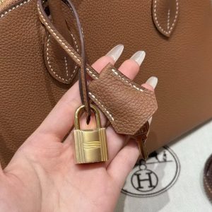 Hermes Bolide 1923 25 Bag Handmade In Togo Calfskin Leather Gold Hardware 37 Gold - Image 8