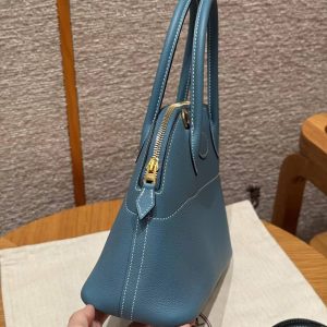 Hermes Bolide 1923 25 Bag Handmade In Togo Calfskin Leather Gold Hardware 75 Blue Jean - Image 18