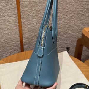 Hermes Bolide 1923 25 Bag Handmade In Togo Calfskin Leather Gold Hardware 75 Blue Jean - Image 17