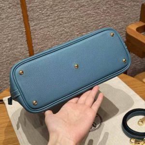 Hermes Bolide 1923 25 Bag Handmade In Togo Calfskin Leather Gold Hardware 75 Blue Jean - Image 16