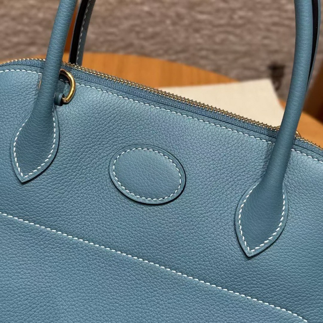 Hermes Bolide 1923 25 Bag Handmade In Togo Calfskin Leather Gold Hardware 75 Blue Jean - Image 10