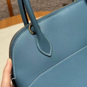 Hermes Bolide 1923 25 Bag Handmade In Togo Calfskin Leather Gold Hardware 75 Blue Jean - Image 9