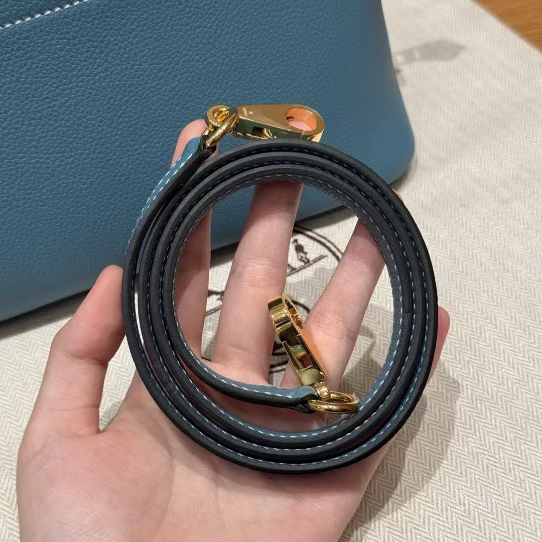 Hermes Bolide 1923 25 Bag Handmade In Togo Calfskin Leather Gold Hardware 75 Blue Jean - Image 4