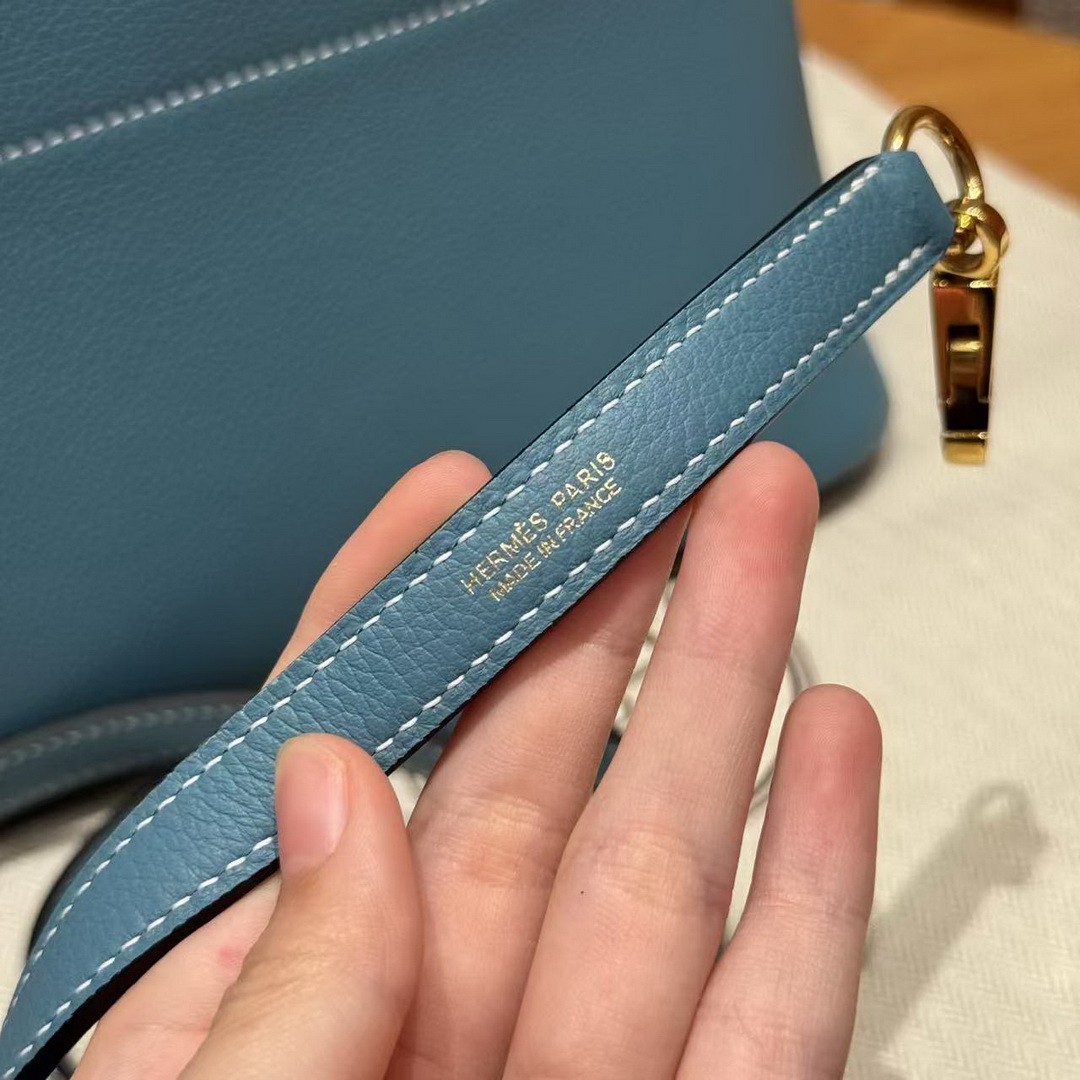 Hermes Bolide 1923 25 Bag Handmade In Togo Calfskin Leather Gold Hardware 75 Blue Jean - Image 3