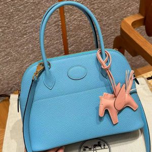 Hermes Bolide 27 Bag Handmade In Epsom Calfskin Leather Gold Hardware 7N Celeste