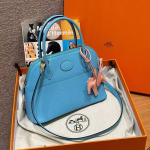 Hermes Bolide 27 Bag Handmade In Epsom Calfskin Leather Gold Hardware 7N Celeste - Image 14