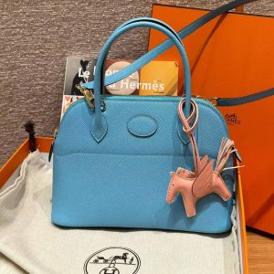 Hermes Bolide 27 Bag Handmade In Epsom Calfskin Leather Gold Hardware 7N Celeste - Image 13