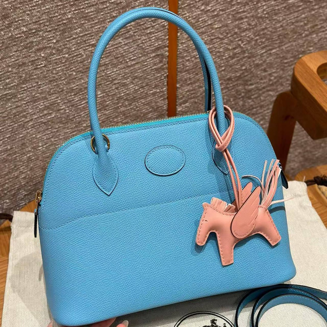 Hermes Bolide 27 Bag Handmade In Epsom Calfskin Leather Gold Hardware 7N Celeste - Image 11